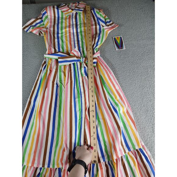 Target Pride Rainbow Dress Womens Size XS Shirt Button Up Belted Maxi Stripe NWT - Picture 4 of 8
